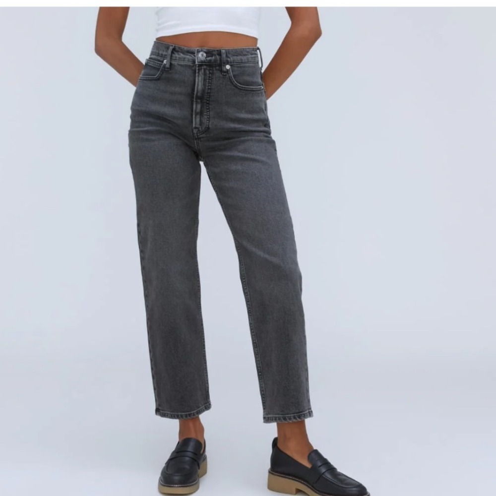 EVERLANE THE WAY-HIGH JEAN IN WASHED BLACK‎ Size 28 RAW HEM